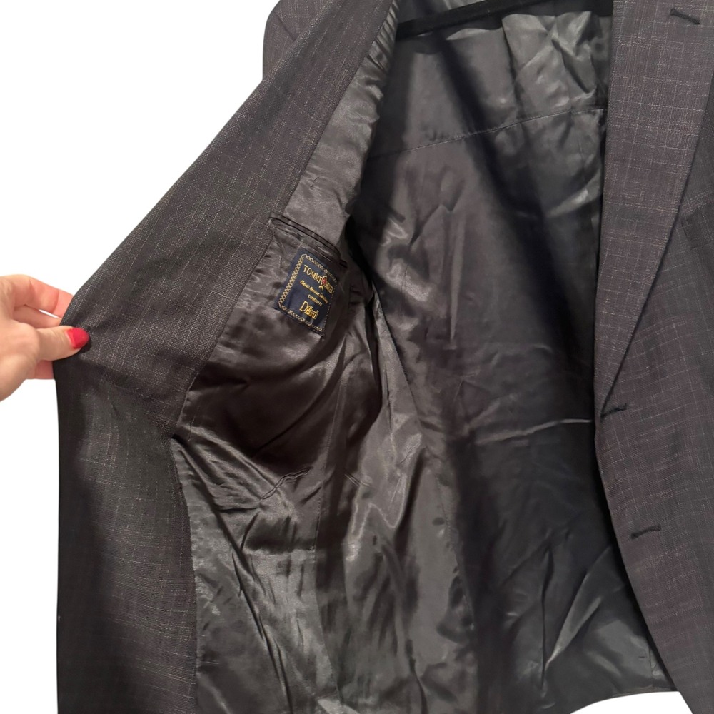 Tommy Hilfiger Mens 44R Dark Gray Brown Black‎ Plaid Jacket Blazer Dress Coat - Picture 7 of 9